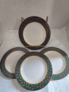 Set Of 4 Windsor By Signature Housewares Stoneware Salad Plates Paisley EUC.